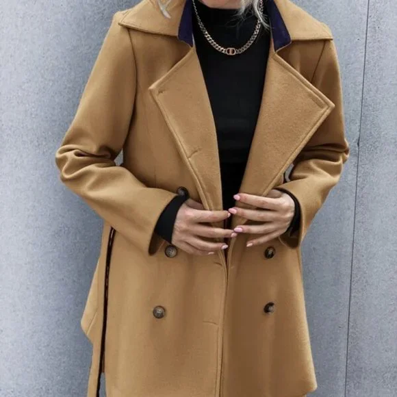 Business Classic Double Breasted Lapel Neck Belted - Picture 3 of 6